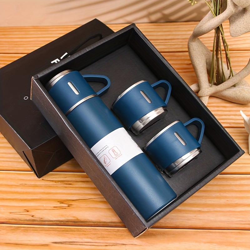 1 set stainless steel   water bottle set with 3 lids leakproof outdoor camping hiking cups for home   durable gift set for couples spill proof design modern drinkware    ware office workers Product details 0