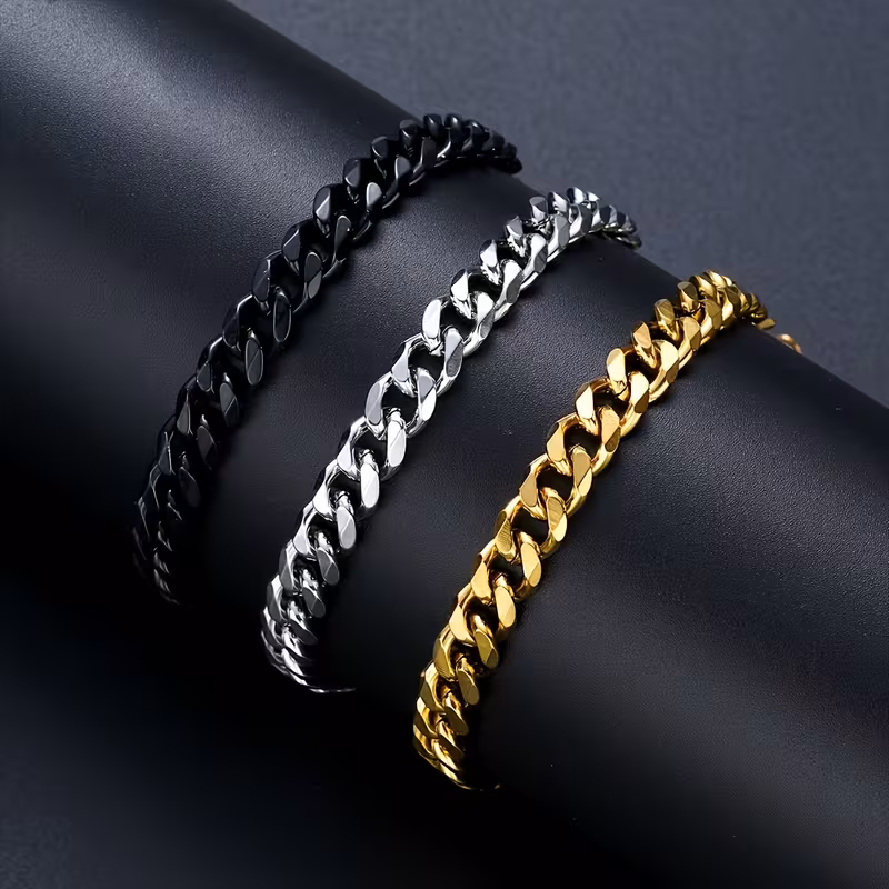 3pcs minimalist hollow titanium 304 304 stainless steel 304 304 stainless steel cuban bangle bangle bracelet golden silvery and black combination unisex style suitable for christmas valentines day new years gifts for boyfriend Product details 0