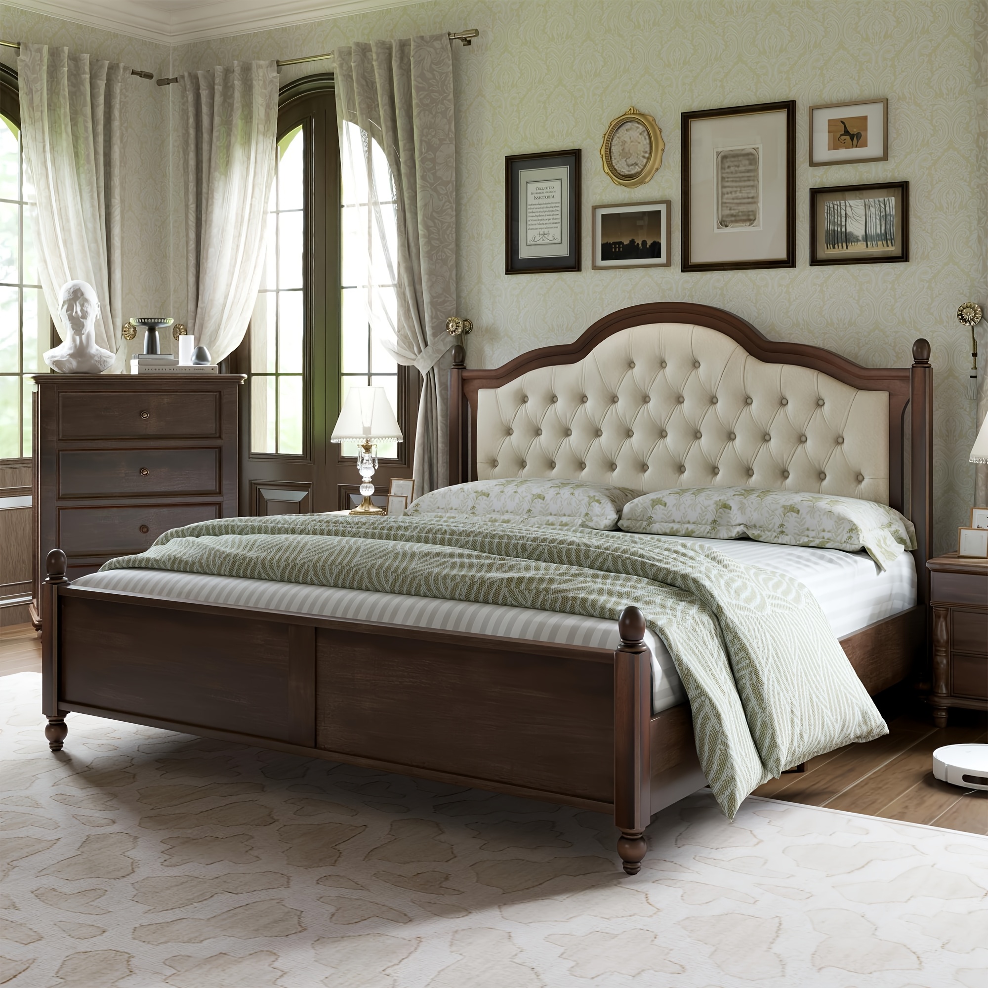 a sturdy wooden bed frame featuring a stylish   with a sophisticated 52 5 upholstered tufted headboard   strength with  