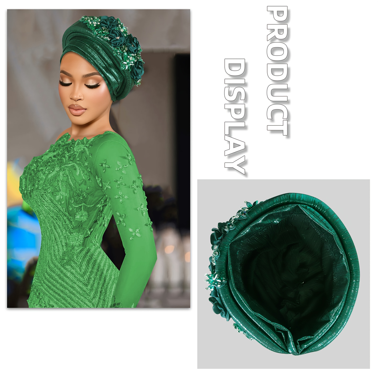 Elegant Green Headwrap with Floral Accents Light Mint Green Fascinator Flower Padded Headband Headpiece  main image 4