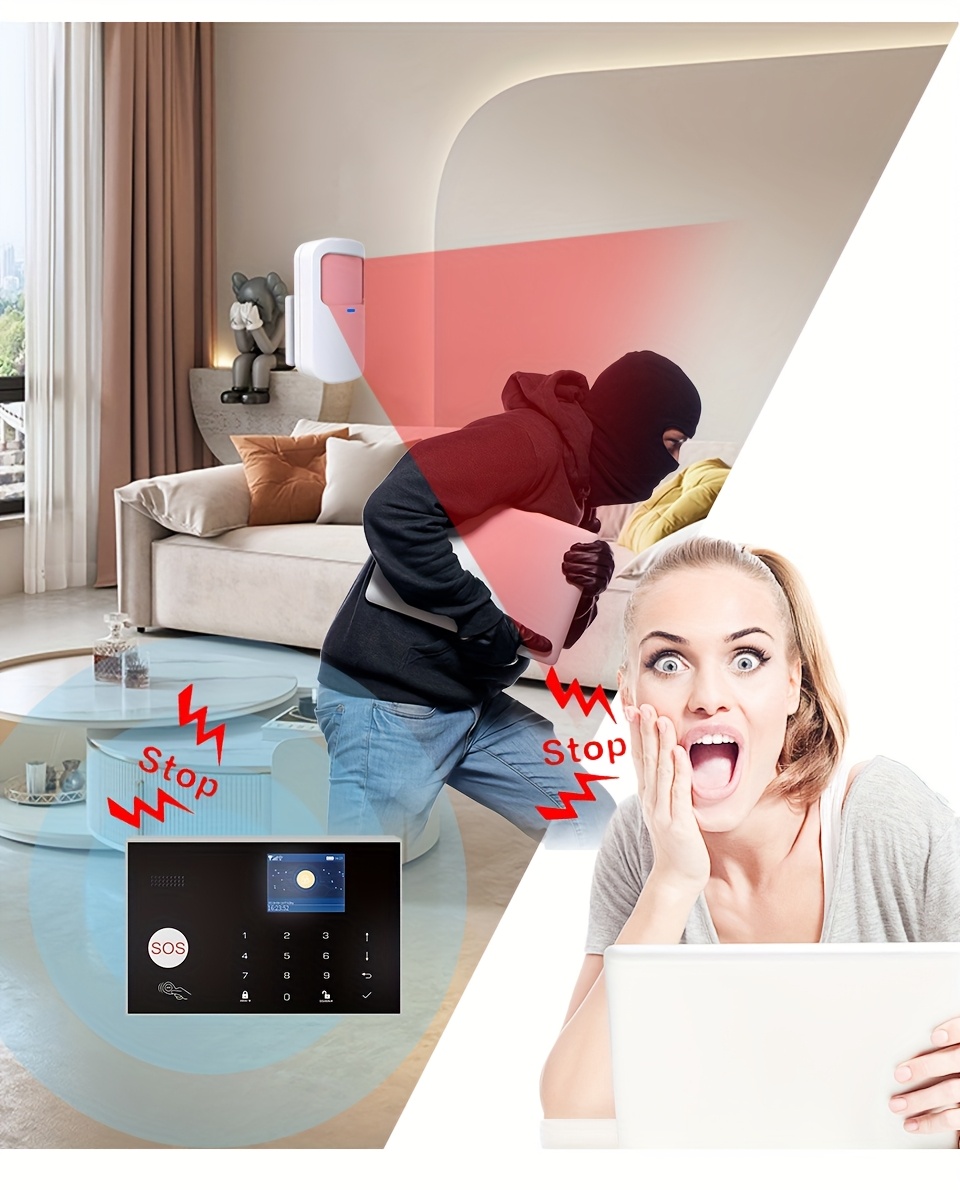 Alarma Inteligente TUGARD con WiFi y Respaldo GSM, Control por Alexa y Google Voice, Botón SOS, Entrada por Teclado, Sensores de Movimiento/Puerta - Compatible con Enchufe Europeo (Tipo C), para Hogar, Apartamentos, Villas - Ideal para Mercados del Reino Unido/UE, Seguridad en Apartamentos, Diseño Elegante, Construcción Duradera, Sensor de Movimiento, Gestores de Propiedades