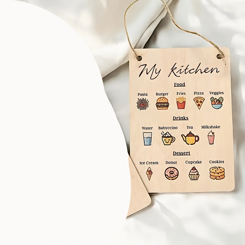 TEMU 2d Flat, 2d, 1pc Of Rustic-style Menu Hanging Sign, , Featuring Adorable And List, Warm And . Designed With A Jute Rope Hanger, Hung On Kitchen