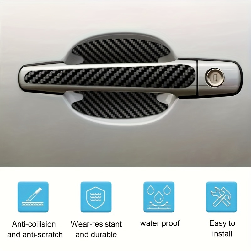 8-Pack Carbon Fiber Vinyl Car Door Handle Protector Decals - Self-Adhesive Scratch-Resistant Paint Protection Film for Glass, Plastic, Metal Surfaces, Sporty Stripe Pattern, Left Side, Irregular Shape
