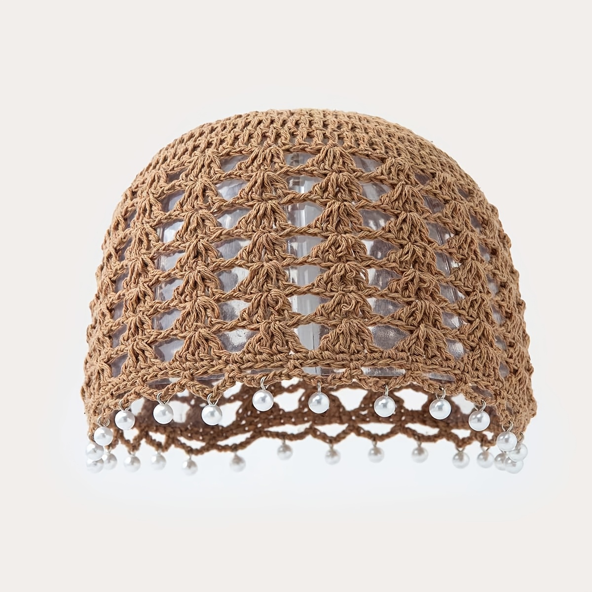 Popular Internet Celebrity Pearl Pendant Ethnic Style Hat Women's Elegant Thin Pullover Hat Outdoor Casual Thread Handmade Crochet Small Face Fashionable Brimless Pullover Hat