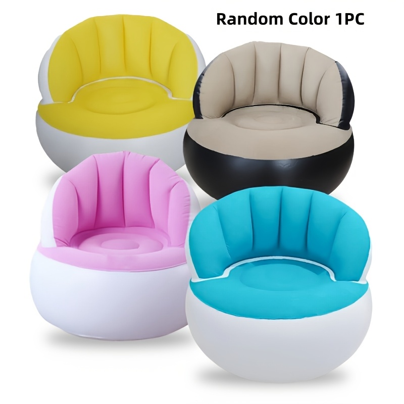 Image of Inflatable Flocked Single Sofa, Living Room Single Chair, Stylish Backrest Seat For Home, Folding Lounge Chair, 1 Random Color