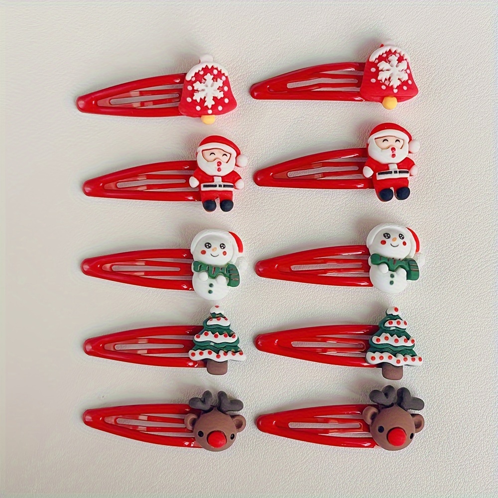 

10 Pcs Christmas Set - , , Snowman, - Plastic Accessories For Makeup - Barrettes