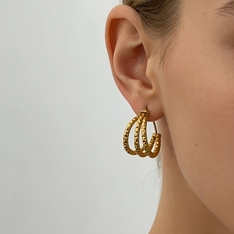 Women's Three-tiered Rhombus-patterned Metal Earrings
