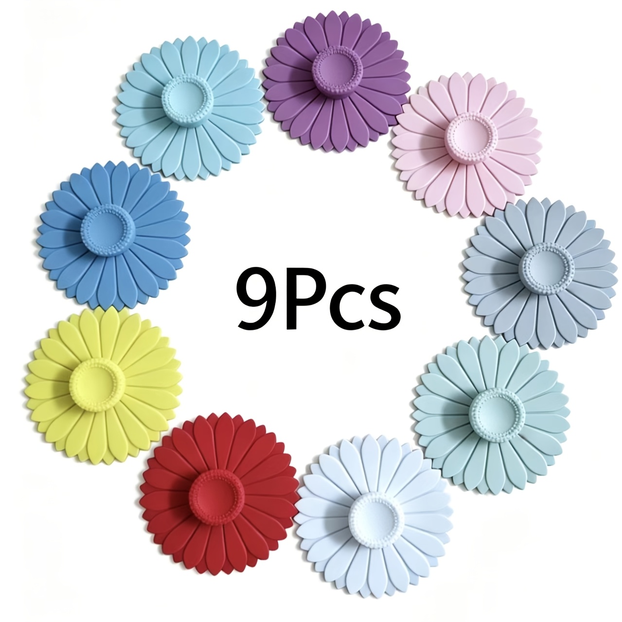 Reusable Sunflower Silicone Cup Lids 9pcs, Dustproof Insulated Mug Covers For Coffee Mugs, 15 Colors, Holiday Gift