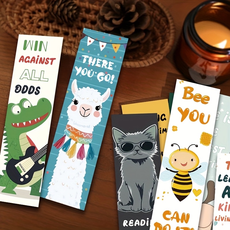 

30-pack Whimsyworks Cartoon Animal Bookmarks, Assorted Cute & Quirky Paper Reading Markers, Multifunctional Diy Message Cards, English Motivational Quotes, Gift Set For