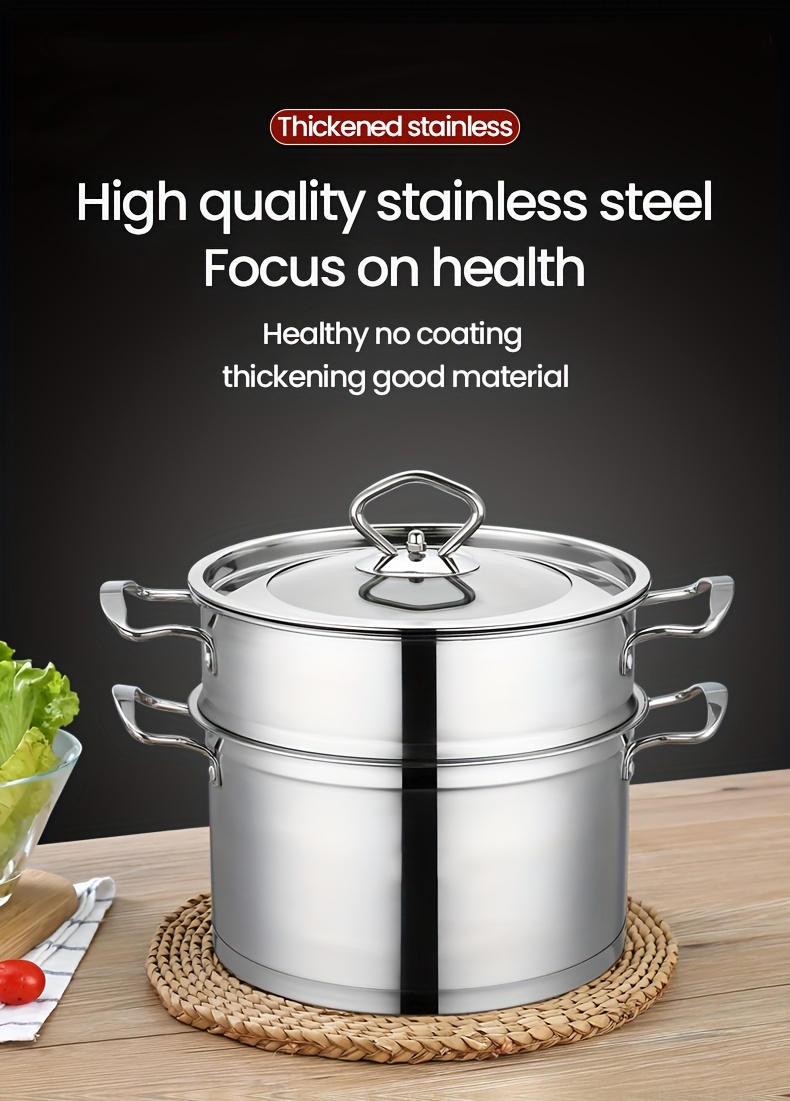 versatile stainless steel steamer pot with dual handles large capacity multi layer design for steaming cooking dishwasher safe   home parties camping and rvs details 3