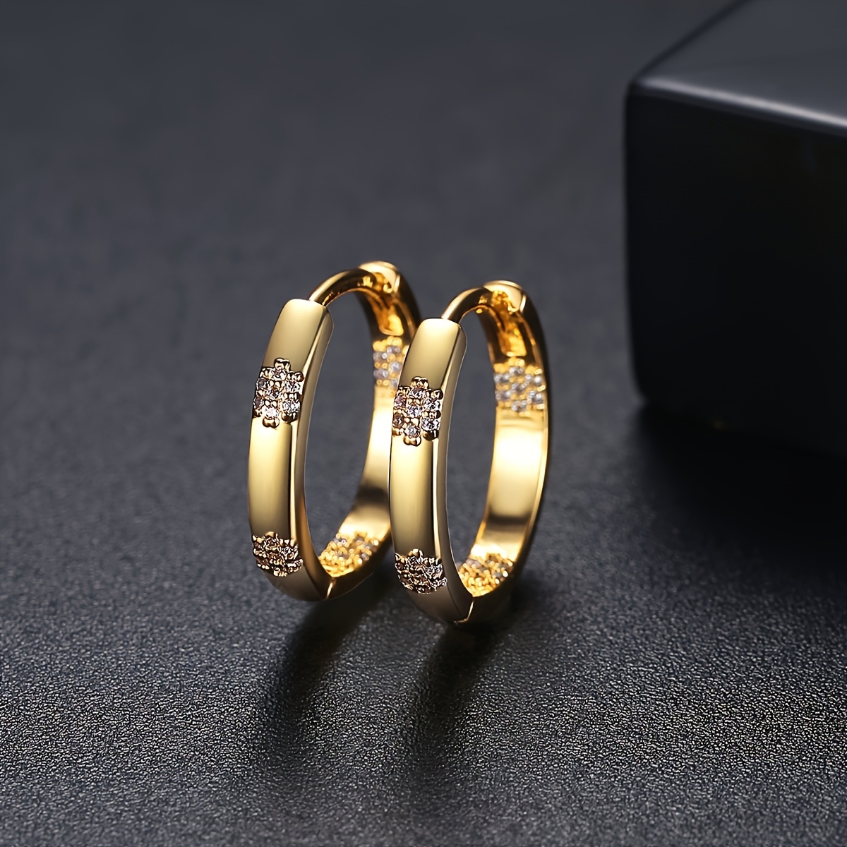 Image of Hypoallergenic Zirconia Huggie Earrings For Women, Golden Small Hoop Earrings, Sensitive Ears Friendly Minimalist Hugging Hoops