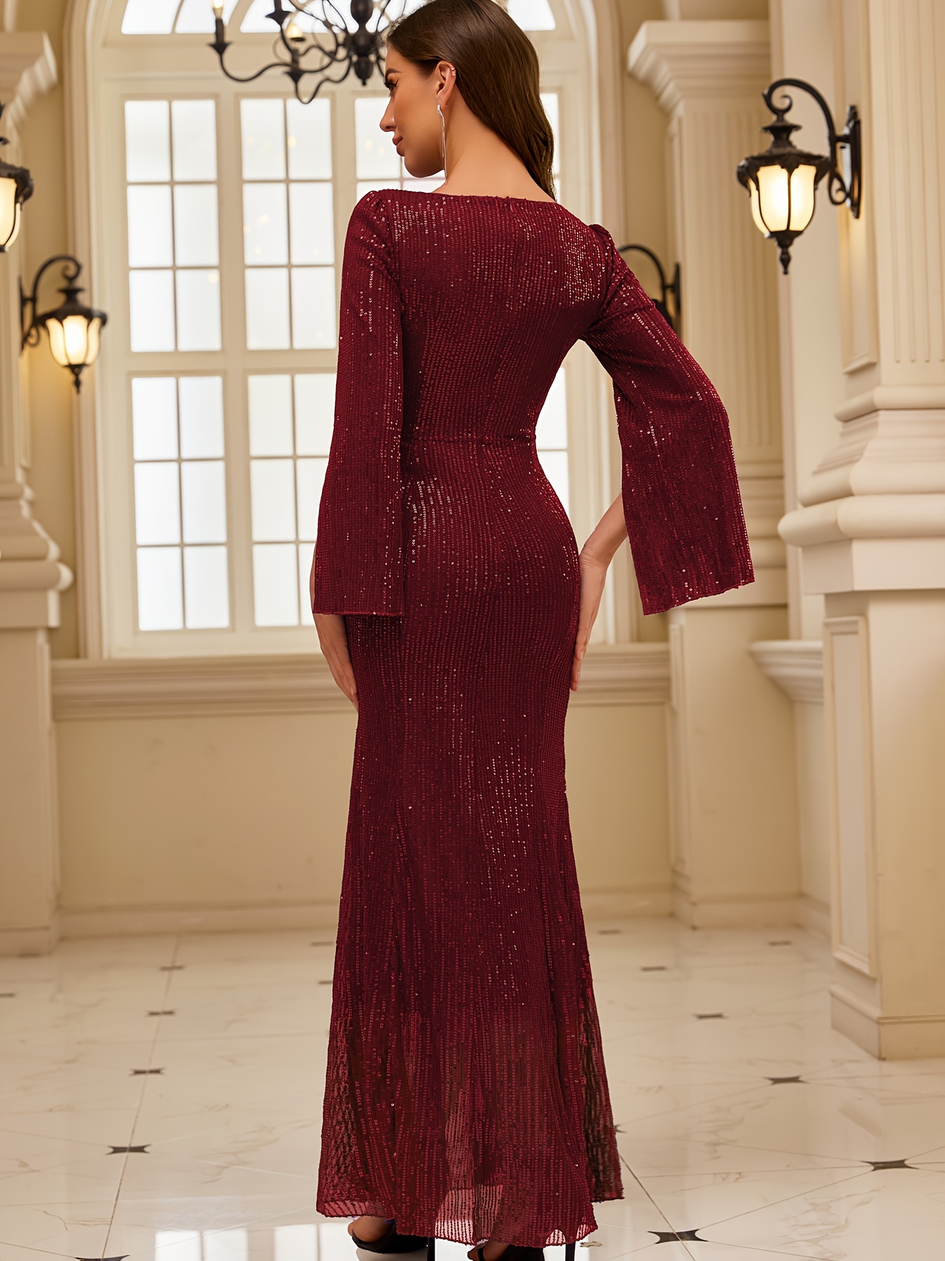 sequin formal dress women long sleeve cocktail wedding guest - Temu Oman