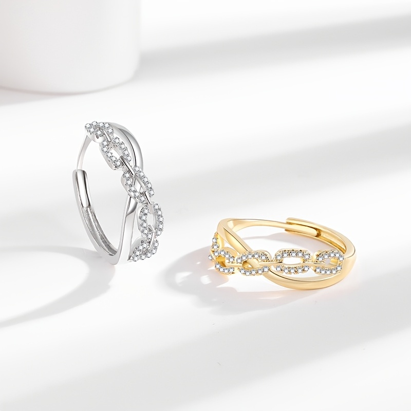Women's Square Synthetic Zirconia Chain Cross Lock Ring, Gift