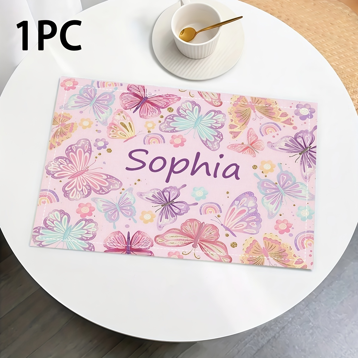 TEMU 1/2/4/6pcs Name/text Placemats Suitable For Suitable For, Farmhouse Table Mats With Names, Washable Rectangular Tablecloths, Pink-purple Floral,