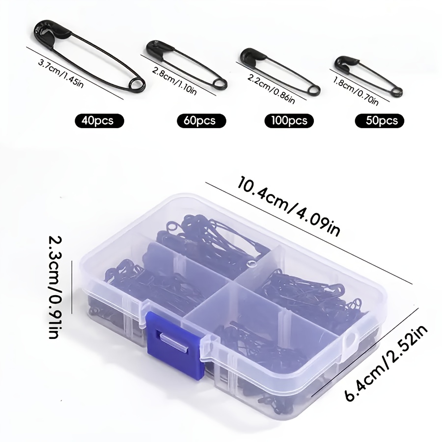 250 Black Durable Safety Pins - 4 Sizes, Rust-resistant, Black, Suitable For Sewing, Crafts, Jewelry Making, And Art Projects