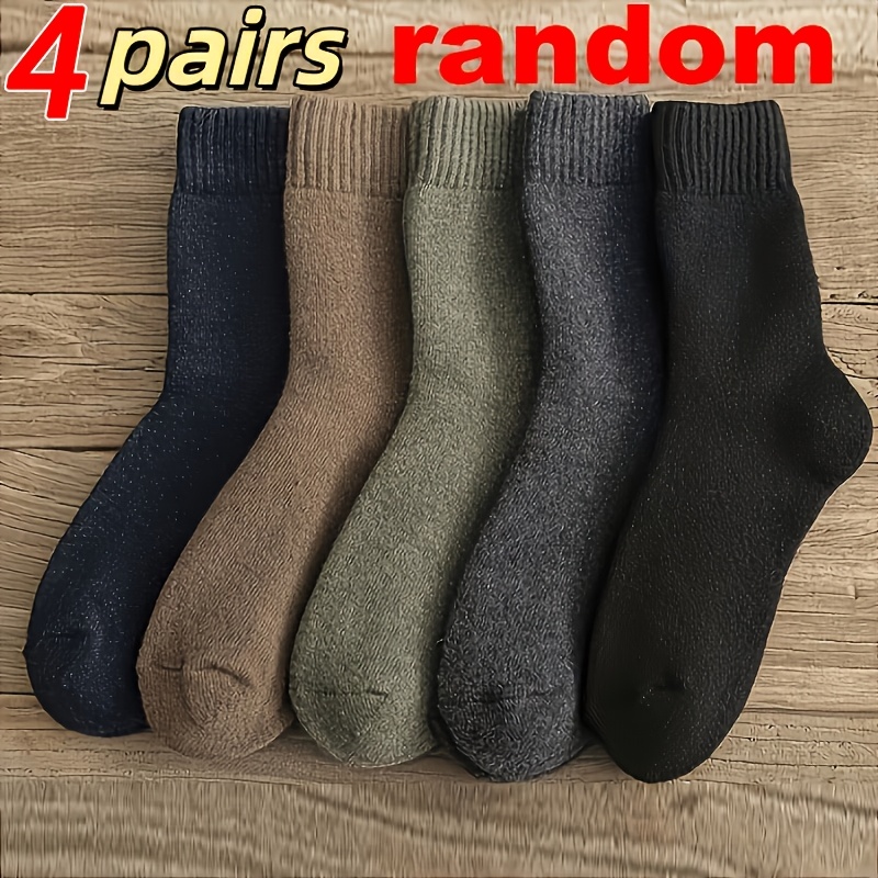 TEMU Chaussettes Homme Épaisses et , 4 Paires, Couleurs Aléatoires, Vêtements Décontractés d'Hiver
