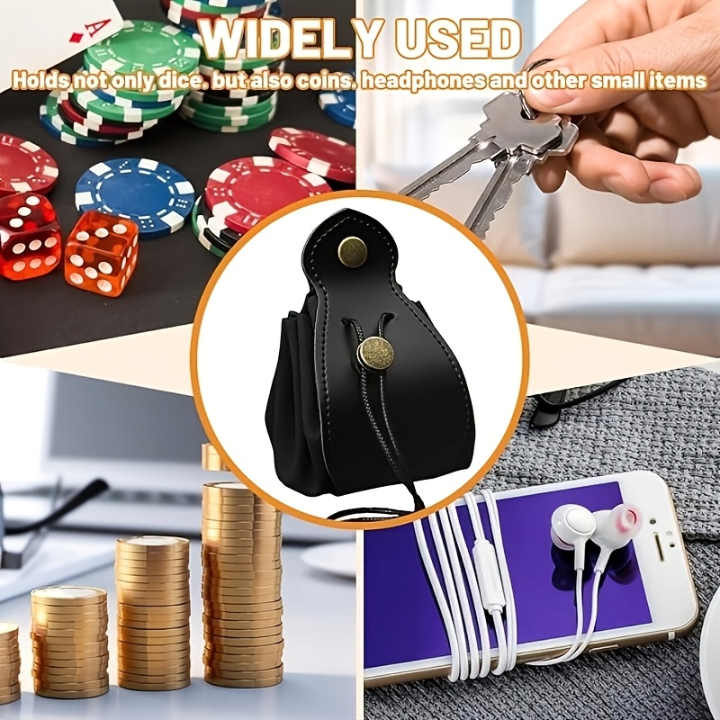 Yellow Black Leather Dice Bag with Drawstring