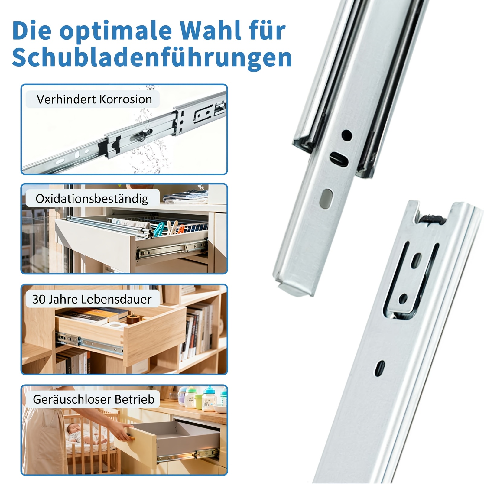 Image of 3 Pairs Of Heavy Duty Full Extension Ball Bearing Drawer Slides 300/350/400/450/500mm