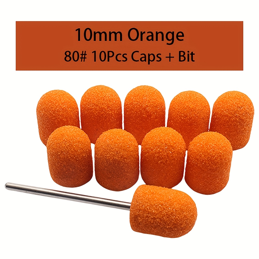 Image of 10pcs Nail Sanding Caps With Bit 10mm Size Nail Drill Bits For Foot File Remover, Manicure Pedicure #80 #120 #180 Orangehot Pink, Green