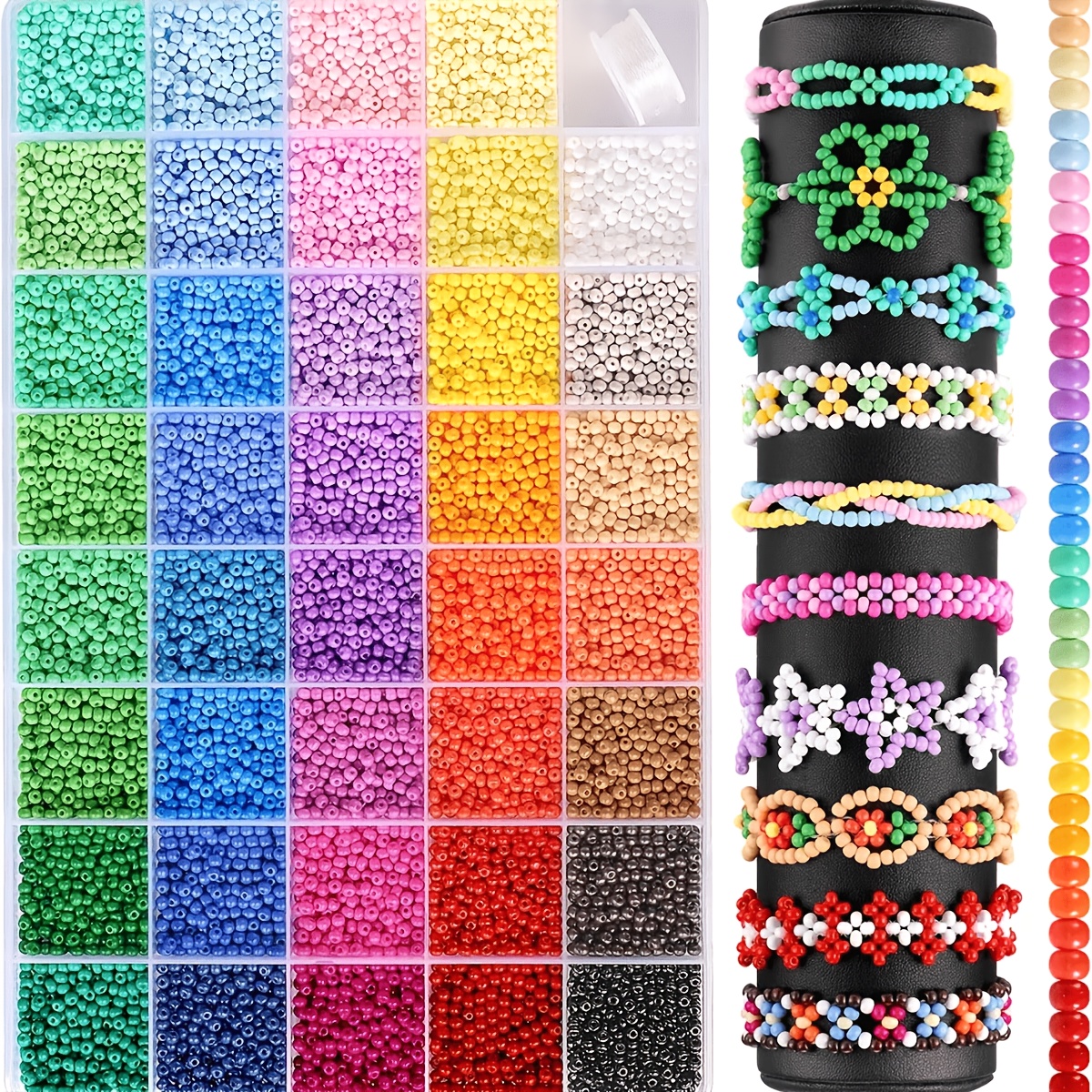 TEMU 16000pcs/40-compartment Random Mixed Color 3mm Glass Seed Beads Set For Jewelry Diy Making, Includes 1 Large Storage Box, Suitable For Making