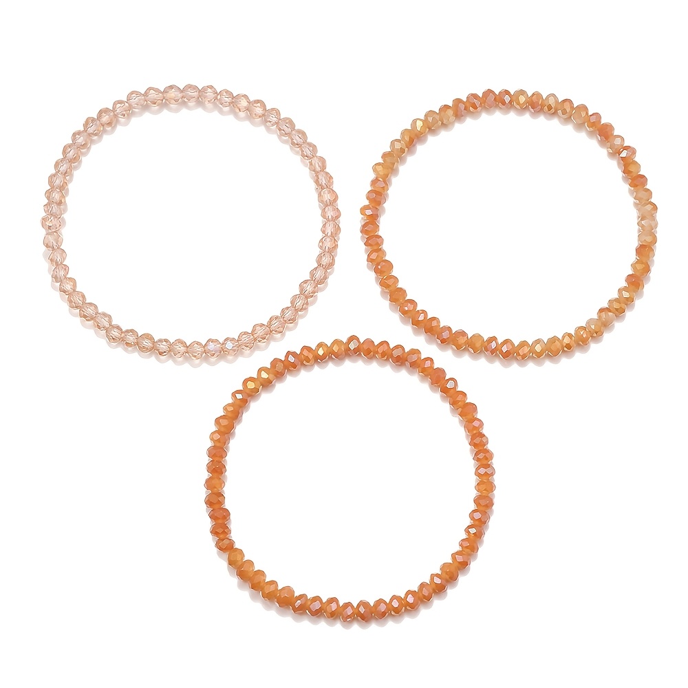 3pc Bohemian Style Gradient Orange Multi-Faceted Glass Beads Bracelet Set