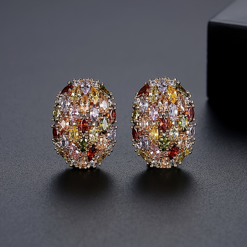 E-shop Leran Si Bunte Glänzende Damen Ohrstecker Kupfer Eingelegt Gemischte Farbe Cubic Zirconia Ohrlöffel Ohrringe Damenmode Beliebte Temperament