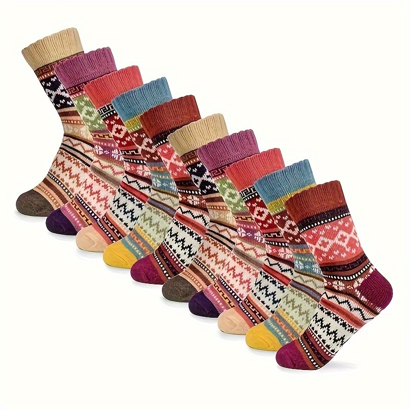 

[Meilleur Classement] 10pcs Chaussettes en Mélange de Épaisse d' - Confortables, Géométriques Colorés, Parfaites l'Hiver