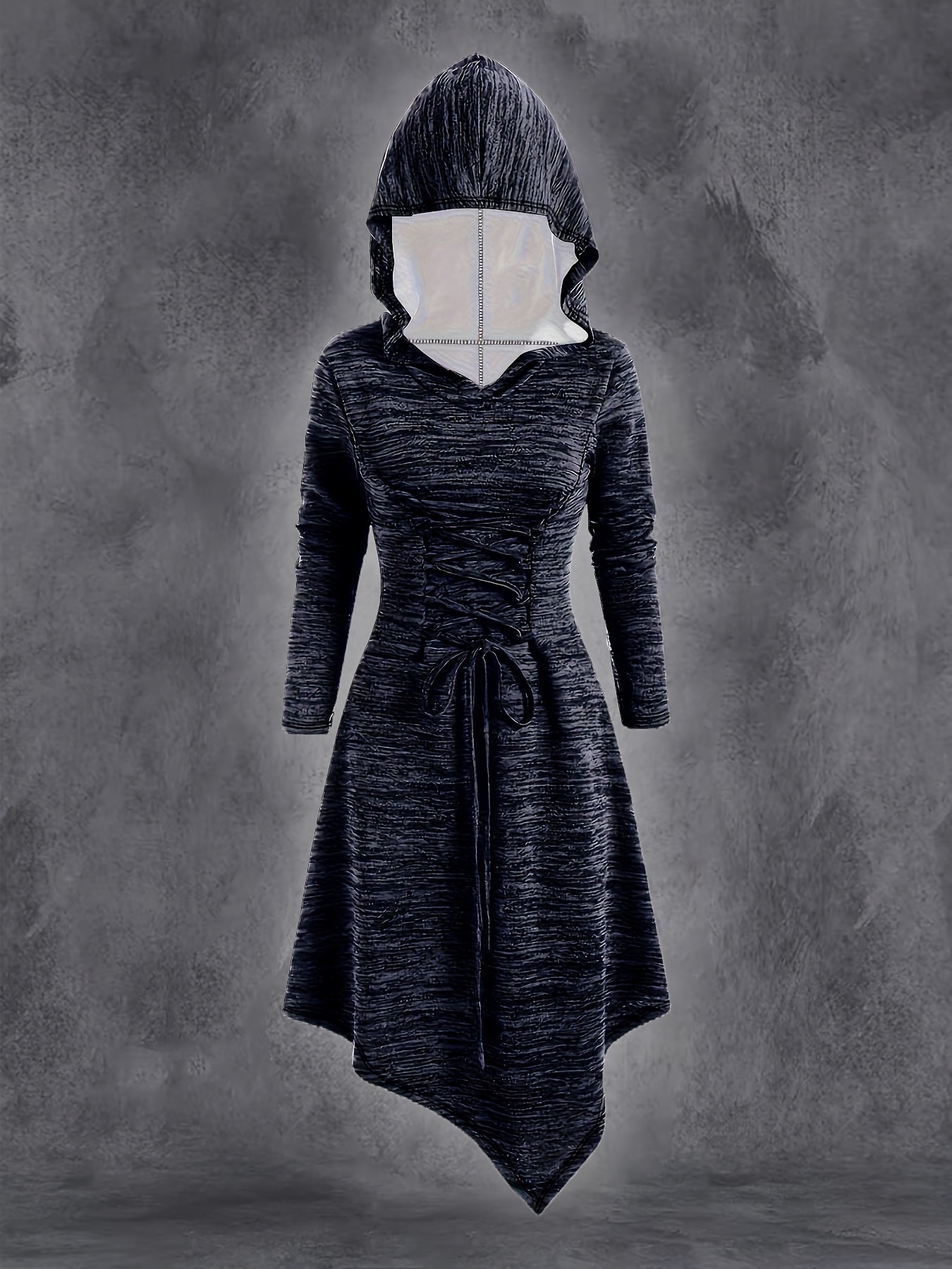 chinese dress ladies Lilith Loves Gothic Plus Size Halloween Hooded Lace Up Front Zipper High Low Maxi Coat Deep Red / 3X main image 1