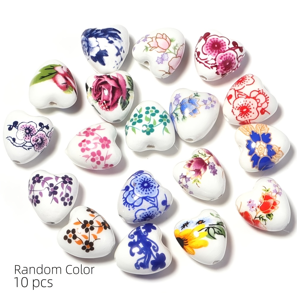 10pcs Random Color Ceramic Peach Heart Beads for Jewelry Making