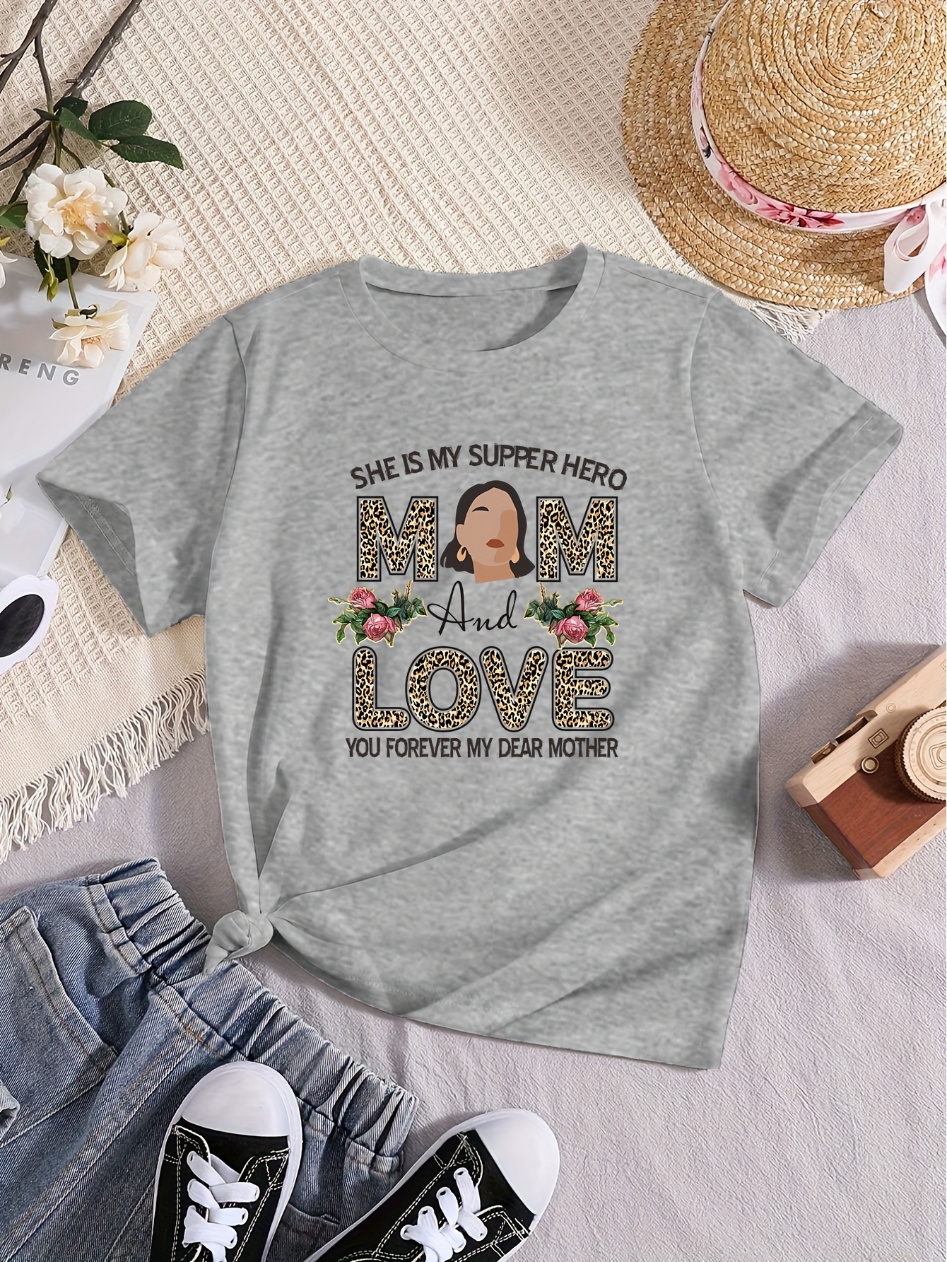 Maglietta Kids I Heart Mom, 100% Cotone, Maniche Corte, Amore Per La Mamma