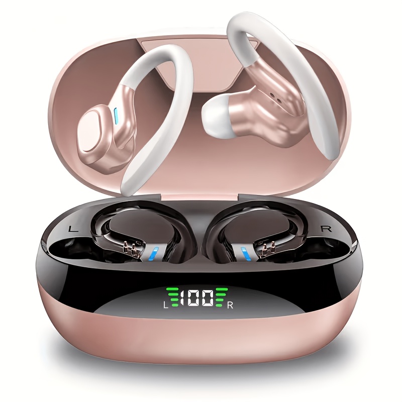 TEMU Wireless Earphones With Microphone, Tws In-ear Headphones, Touch-controlled Volume, Led Digital Display Screen, Sports Hook, Ultra-long , Clear