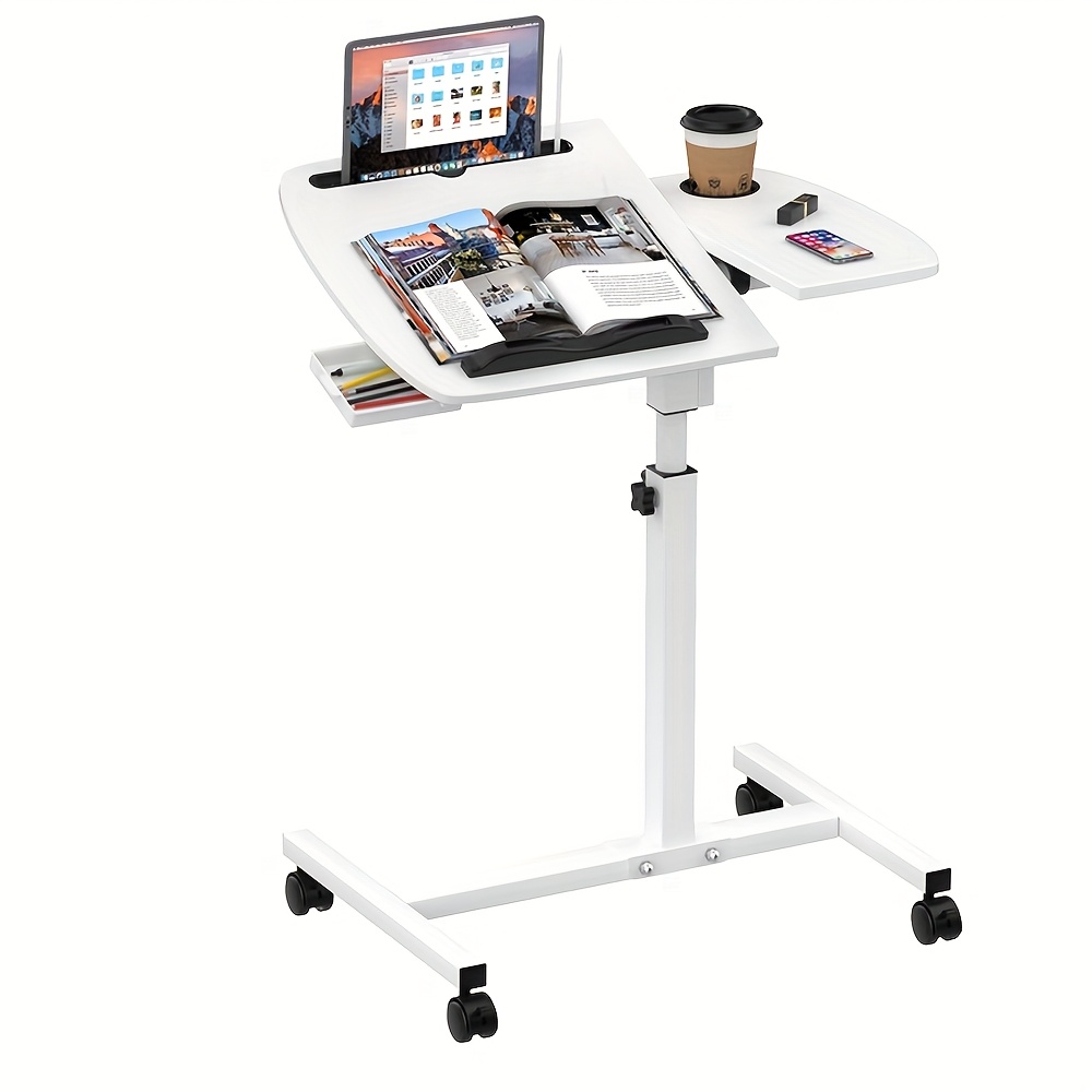 E-shop Höhenverstellbarer Laptop-Tisch, 60 x 40 cm, Klappbarer Nachttisch, Sofatisch mit Rädern, 360° drehbarer, hebbbarer Laptop-Ständer mit kleinem