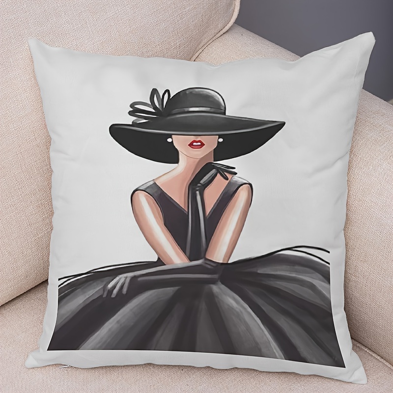 1pc french style double sided retro   lady portrait pillowcase   polyester woven decorative   cover with zipper machine washable 17 7 x 17 7 inches for sofa and bedroom decor no insert included details 4