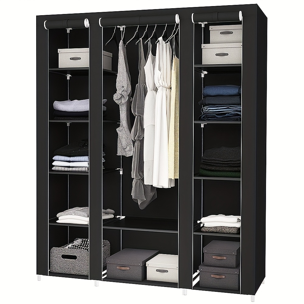 TEMU Portable Storage Cabinet, Non-woven Cabinet, Bedroom Cabinet With Hanging Rod, Garage Cabinet, , Bedroom, 175*150*45cm, Multi-storage Wardrobe