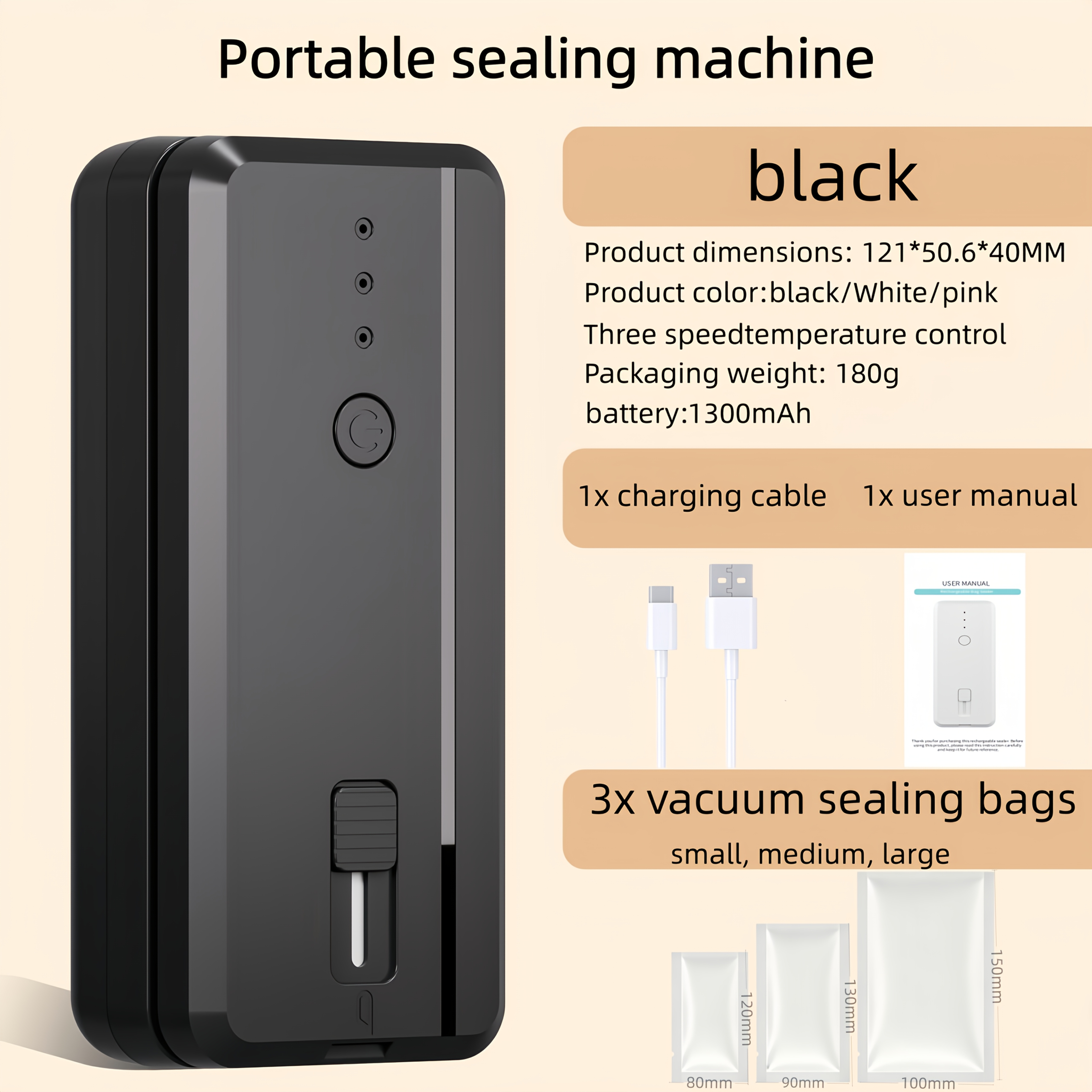 TEMU Portable Sealer, Built-in, Usb Rechargeable, Fast Sealing, For Snacks, Plastic Bags Resealing, Keeping , Ideal For Kitchen, Mini Sealer For Food