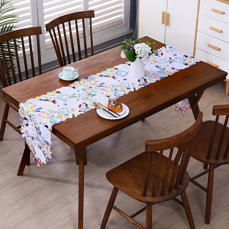 

Easter Bunny And Embroidered Tablecloth Set - , Polyester Placemats, Napkins For Family Gatherings, Table Decor