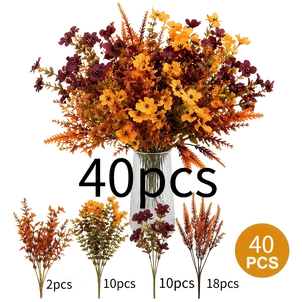 TEMU Confezione da 40 Fiori Finti Artificiali Autunnali per Esterni | Crisantemi Finti Resistenti ai UV, Piante Artificiali Autunnali per Portico,