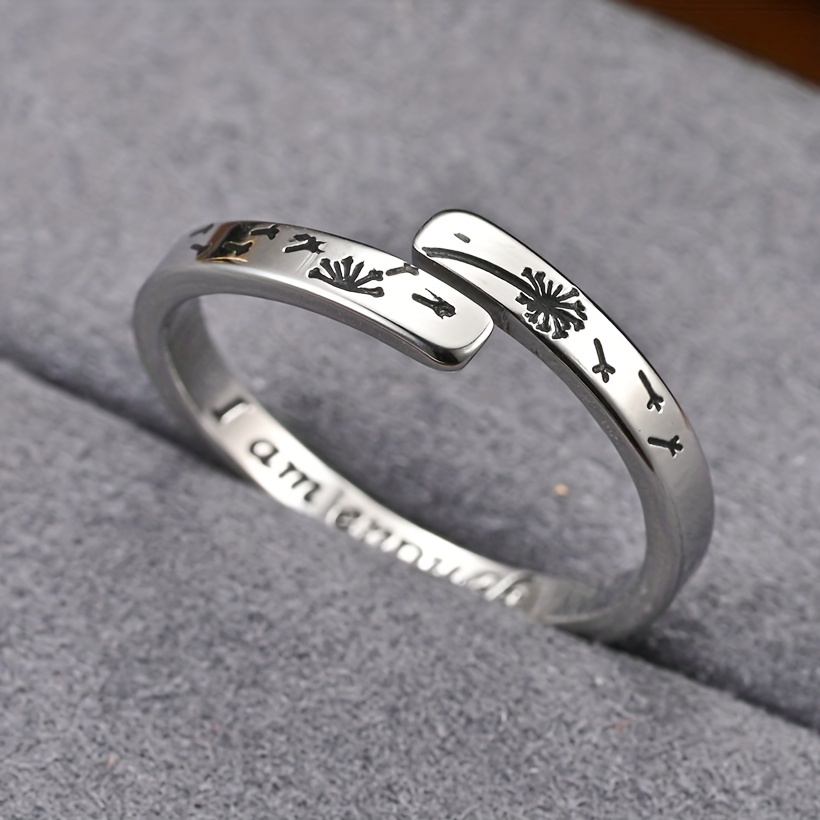 I Am Enough Stainless Steel Dandelion Inspired Ring Opening Adjustable Ring