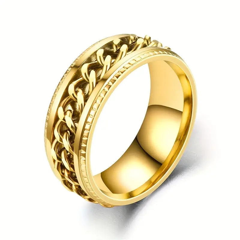 8mm fashionable chain link rotatable ring with edge and embossed stainless steel hip hop ring for men and women wedding engagement ring anniversary christmas gift ring Product details 3