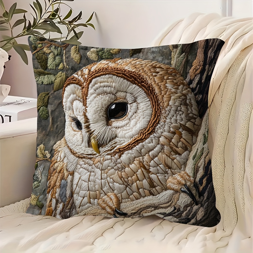 

1pc Vintage Owl Throw Pillow Cover, Double-sided Print, Super Soft Short Plush, 18x18 Inch, Machine Washable, Zipper Closure, Polyester Case For Couch Sofa Bed Car Living Room - No Insert