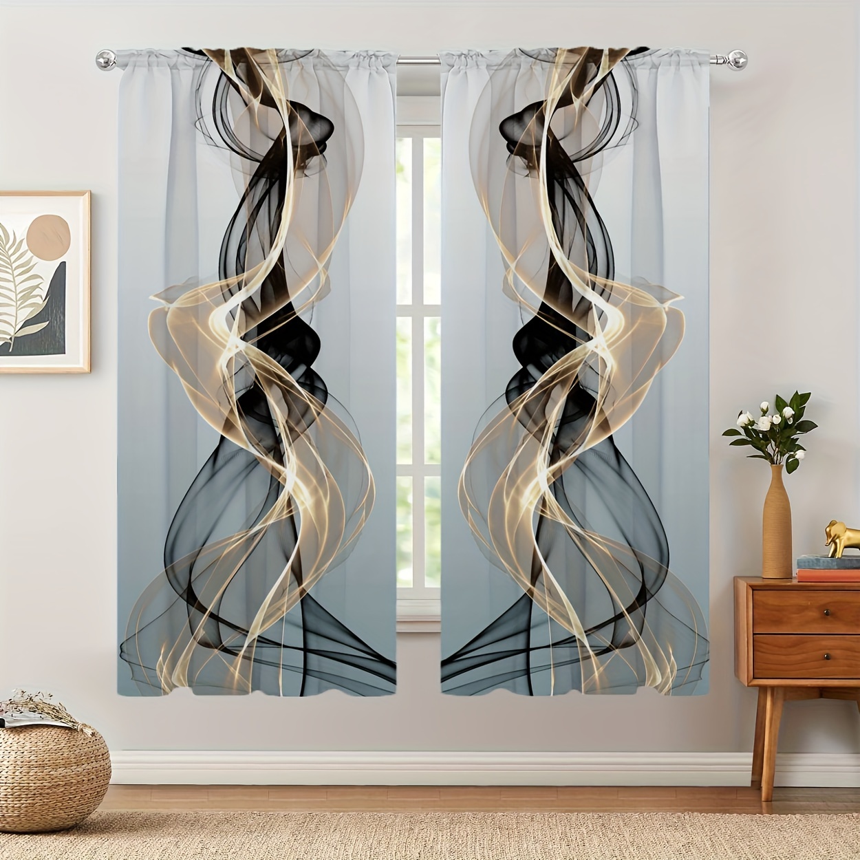 

2pcs Modern Art Abstract Pattern Curtains, Rod Pocket Decorative Window Drapes, Window Treatments For Bedroom Living Room Study, Home Decor