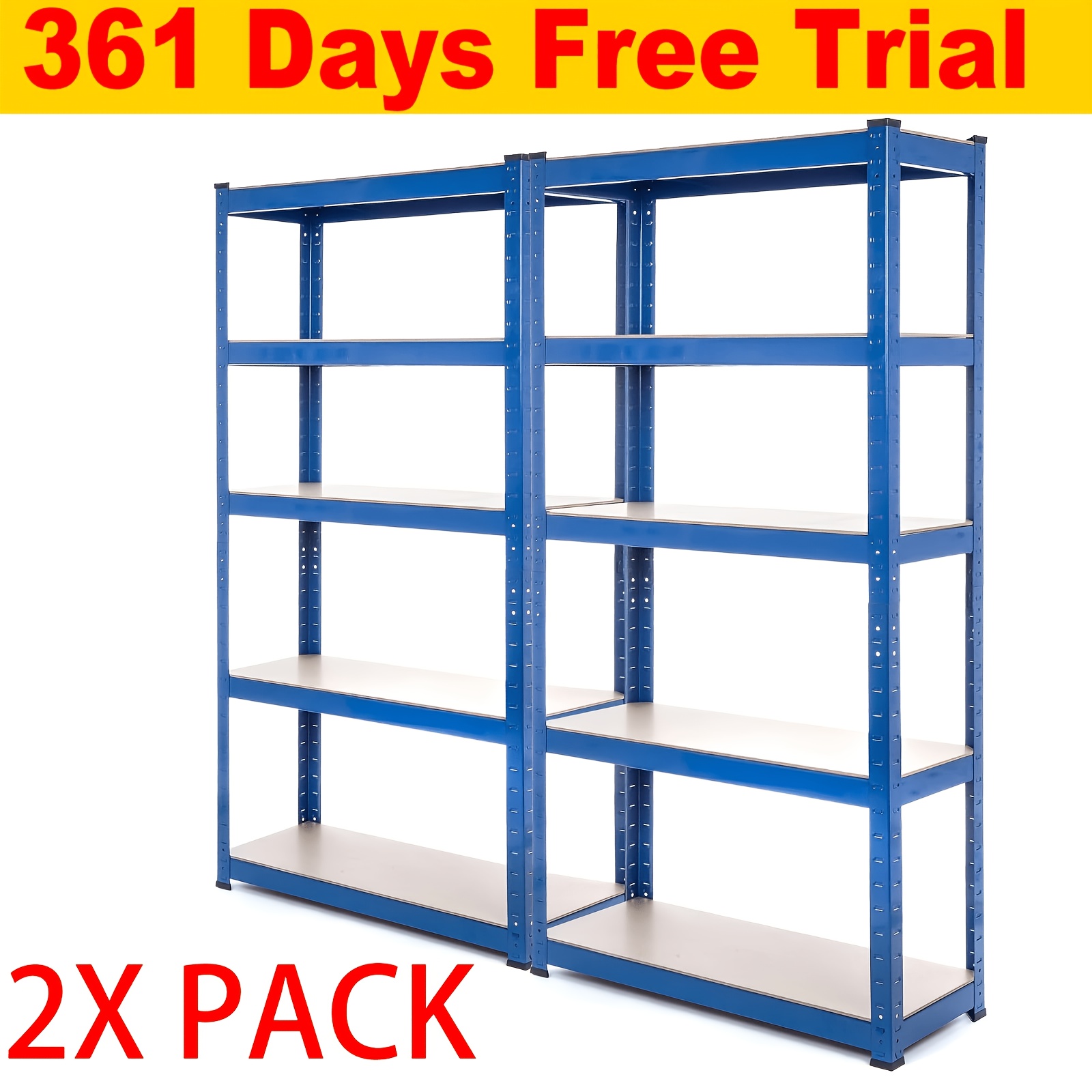 Image of 2 Bay Pack 5 Tier Garage Shelf Storage Rack Heavy Duty Shelving Units Garage Shelves Heavy Duty Shed Storage Racking Shelf Warehouse Workshop Office Utility Room Shelf, Storage Racks