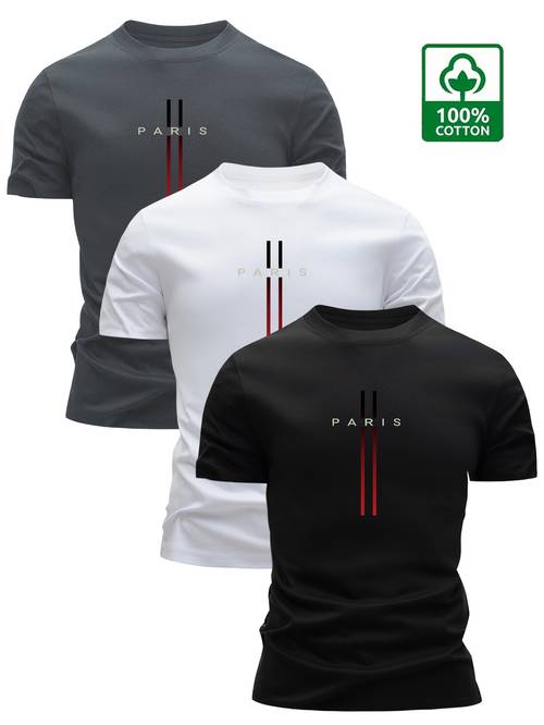 3pcs mens 100 cotton t shirts soft light beige friendly round neck short sleeve tees paris graphic design with red stripes dark blue white black summer essential for casual attire