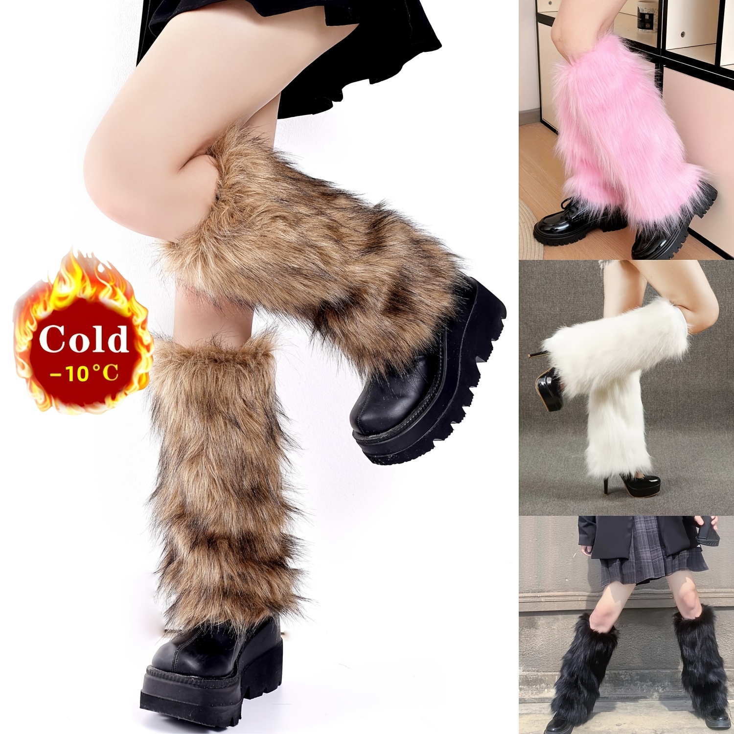 

Keaplayee Women' Fur Knee High Leg Warmers, 15.7in, Soft Knitted Polyester Boot Cuffs, Socks For Outdoor & , Ideal For Christmas, Valentine's, Mardi Gras