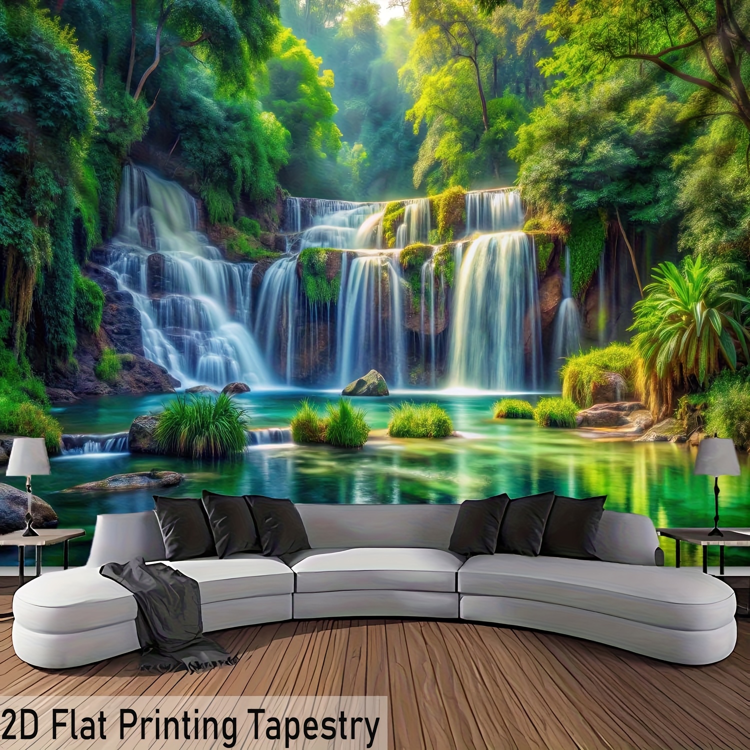 Grande tenture murale forêt cascade nature déco avec fixations_voghion.com