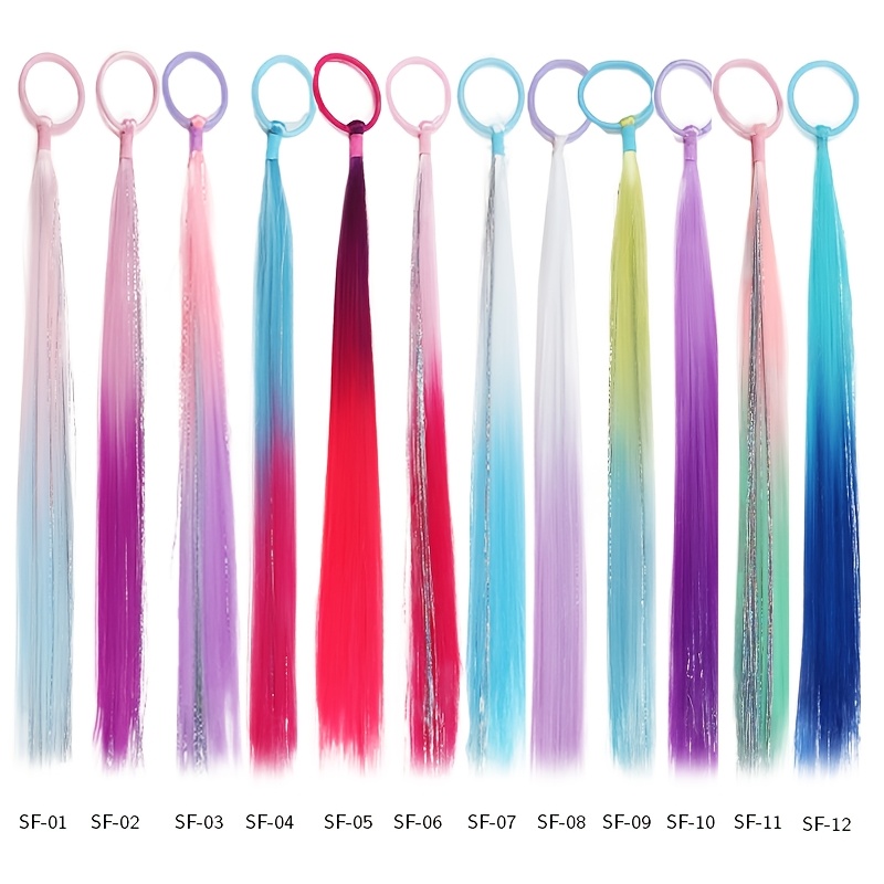 12pcs/set Rainbow Wig Ponytail Silvery Laser Hair 16 Inch Gradient Color Party Hair Accessories Colorful Women' Casual Wig Braids Y2k Rubber Band Braids
