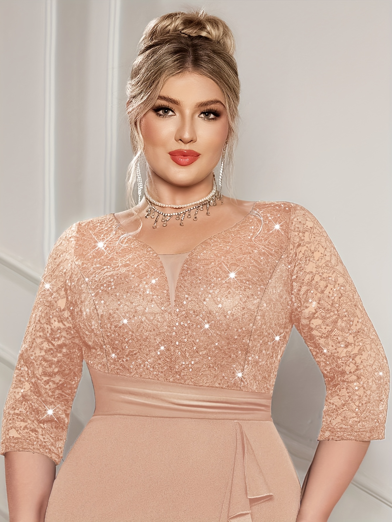 plus size plus size new popular elegant deep v neck sequin - Temu Mauritius