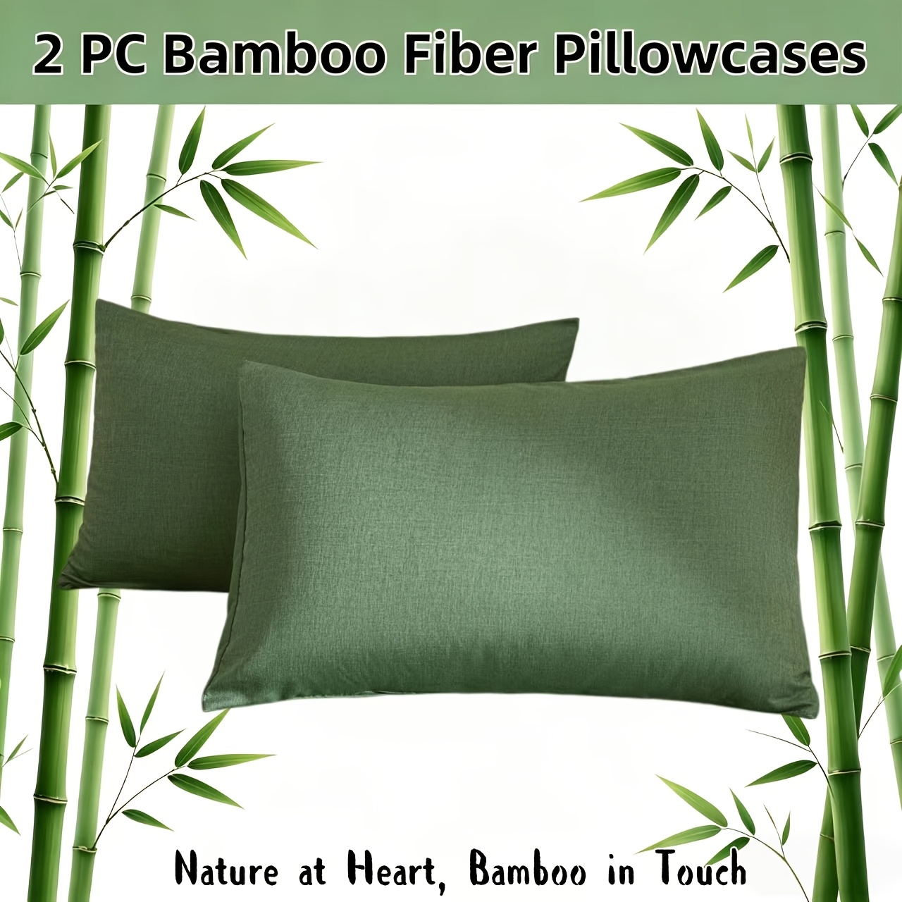 TEMU 2pcs Cooling Bamboo Fiber Pillowcases (30% Bamboo And 70% Microfiber), Skin-friendly And Breathable, Envelope Closure, Bedding And Home Supplies