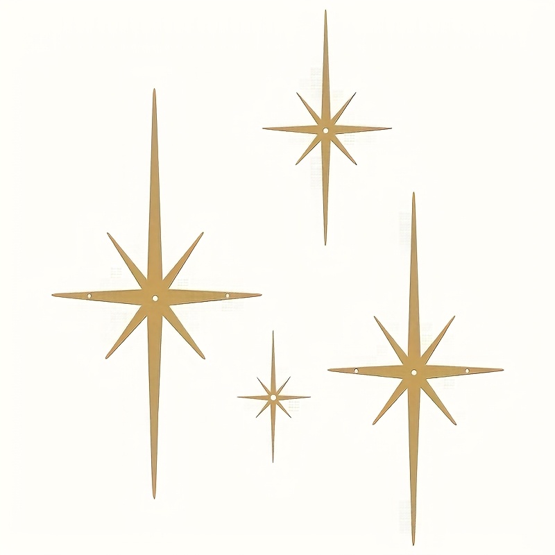 Image of 4pcs Metal Iron Silhouette Starburst Wall Decor, Atomic Star Wall Hanging, Mid-century Modern Elegant Wall Art, , Suitable For Home Or Office Decoration, July 4th Day Décor