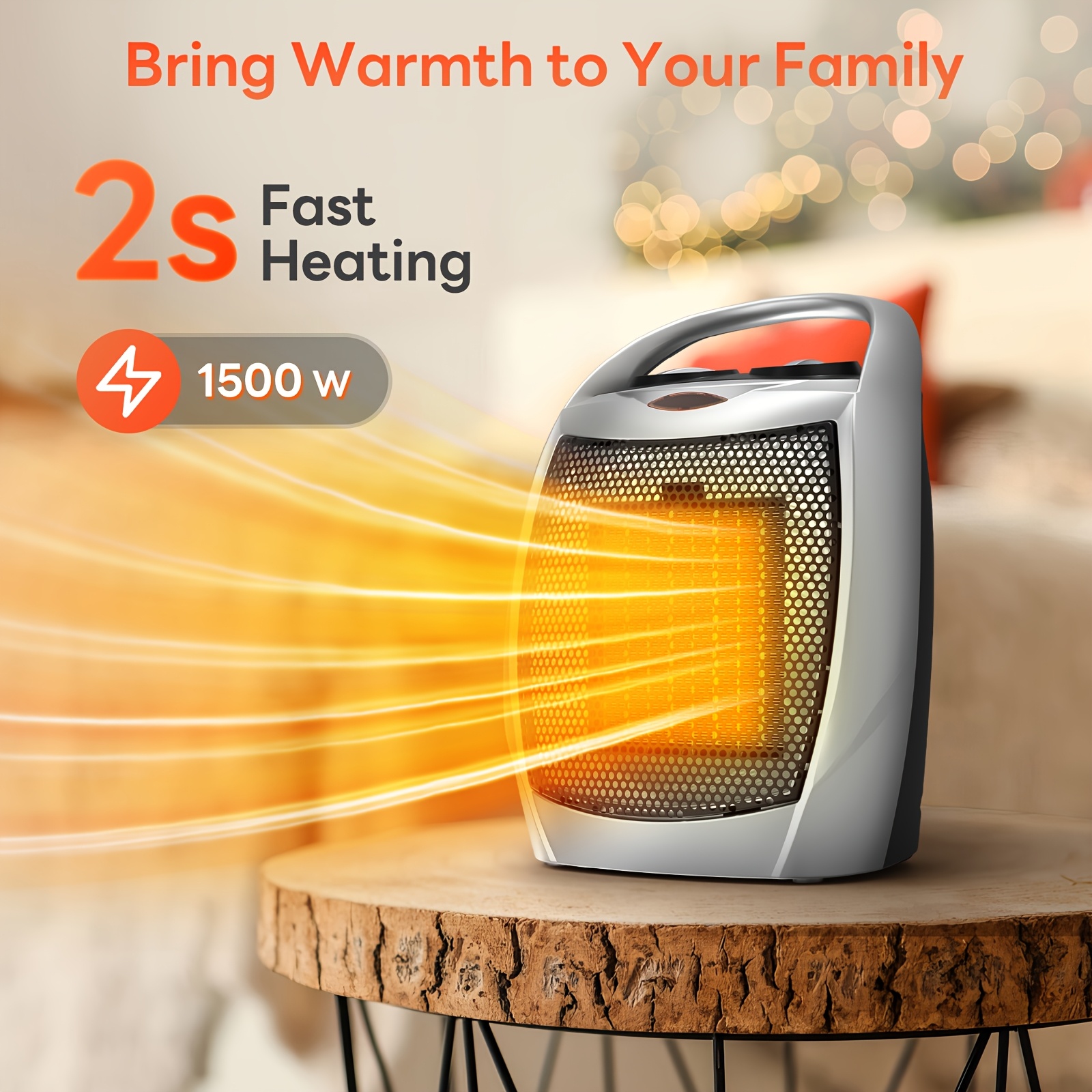 1500W Portable Small with Adjustable Thermostat, Electric Heater with  Ceramic Fan Heaters with Tip-Over Protection, Easy to